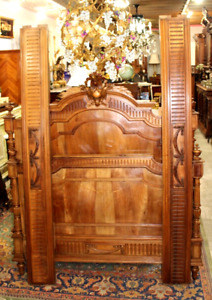 French Antique Carved Walnut Henry Ii Full Size Bed