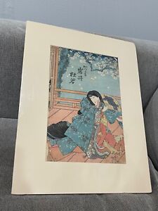 Antique Japanese Utagawa Kunisada Toyokuni Iii Woodblock Print Figure W Fan
