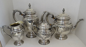International Sterling Silver Hand Chased 4 Piece Coffee Tea Set Lord Saybrook