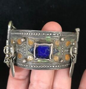  B Antique Enamel Silver Bracelet Morocco Berber