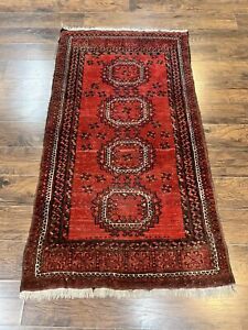 Afghan Rug 3x6 Antique Vintage Tribal Carpet Handmade Wool Red Beshir