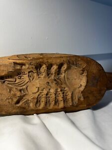 Rare Antique Wood Hand Carved Mold Butter Cookie Candy Chocolate Pig Piglets