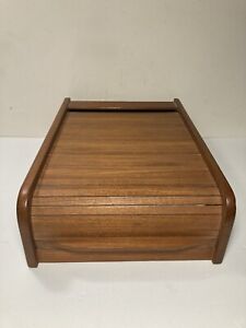 Teak Wood Roll Top Desk Top Organizer Box Mid Century 14 25 