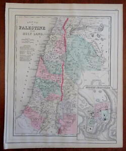 Holy Land Palestine Israel Jerusalem Dead Sea 1888 Bradley Mitchell Map