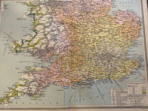 Antique 1920 Map Of Railway Time Distance Zones Train System England London 