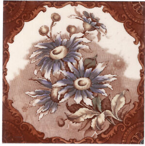 T R Boote Co C1886 Blue Asters Floral Antique Victorian Tile