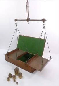 Victorian 1880 Equal Arm Balance In Wood Box W Gram Weights England Market Scale