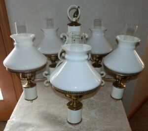 Vtg 5 Light White Brass Chandelier Milk Glass Globes Lightcraft Pick Up Only