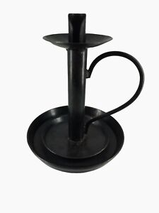 Antique Black Tin Metal Push Up Candle Stick Holder 10 Tall 7 Wide Heavy