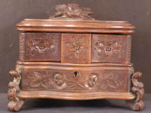 19c Victorian German Black Forest Jewelry Casket Trinket Vanity Dresser Lock Box
