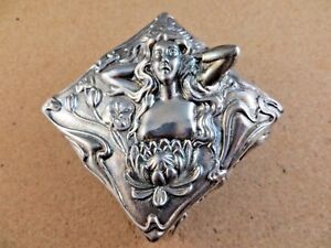 Antique Art Nouveau Jennings Bros Nude Maiden Jewelry Casket Trinket Box Lotus