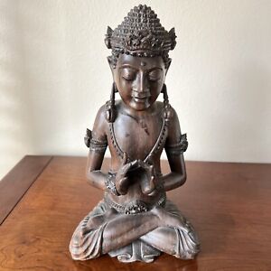 Mas Bali Tall Hand Carved Wood Balinese Statue Buddhist Signed 13 X 7 Teak