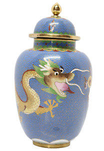 Vtg Antique Decorative Chinese Cloisonn Urn Vase Jar W Lid Dragon 7 