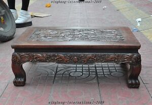 Old Chinese Huanghuali Wood Hand Carved Dragon Kirin Coffee Table Writing Desk A