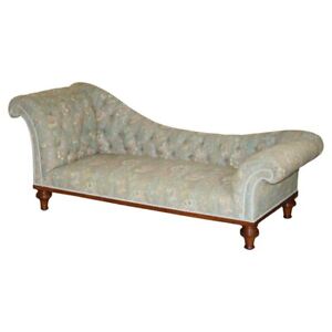 Liberty London Chesterfield Burl Walnut Framed Antique Victorian Chaise Lounge