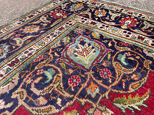 6x9 Vintage Oriental Rug Hand Knotted Red Blue Wool Antique Handmade Carpet 6x10