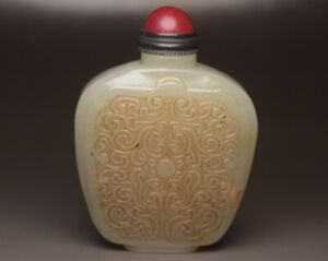Old Peking Chinese Antique Hetian Jade Carved Nice Snuff Bottle Collectible Rare