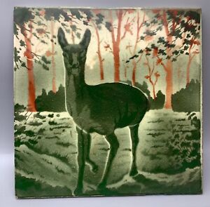  Antique 1900 Deer In The Forest Art Nouveau Deco Tile Jugendstil Fliese French