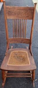 Vintage Rocking Chair Gdc Solid Wood Caned Seat Carved Details Lovely