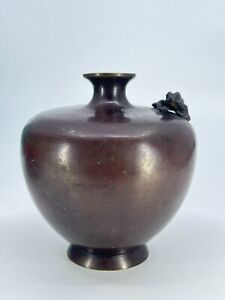Vintage Antique Japanese Bronze Bud Vase With Frog Japan 19 Century Bronze Vase