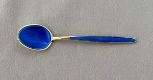 David Andersen Norway Sterling Silver Blue Enamel Demitasse Spoon T630