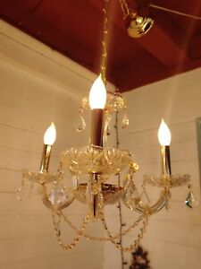 Amazing 50s Maria Theresa Glass Chandelier 3 Arms Beautiful Gold Candle Covers