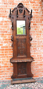 French Antique Oak Hall Tree Stand Coat Hanger