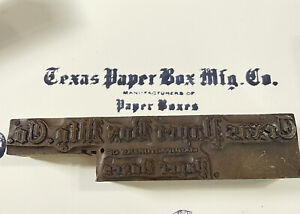 Vintage Letter Press Printing Block Texas Paper Box Mfg 4 3 4 X 1 