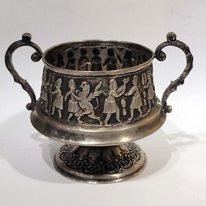 Antique Persian 84 Silver Repousse Sugar Bowl Kermanshah