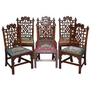 Six Imporatant George Iii 1760 Thomas Chippendale Chinese Pagoda Dining Chairs