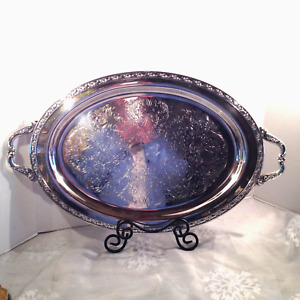 Vintage Large Silver Plate Oval Serving Tray With Handles 23 1 4 X 14 1 4 