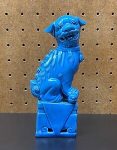 Vintage Oriental Chinese Foo Dog Porcelain Mantle Statue 6 Turquoise Ceramic