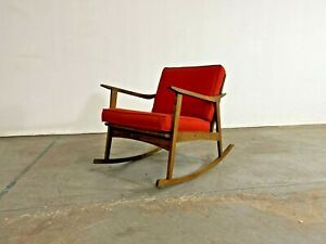 Mid Century Modern Walnut Open Arm Rocking Lounge Chair