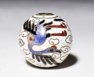 Japan Antique Copper White Crane Ojime Bead Inro Netsuke Sagemono Rare Meiji Era