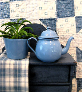 Antique Blue Enamelware Childs Toy Tea Pot