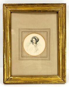 Antique Gold Leaf Frame With Great Ink Drawing Of A Beautiful Woman
