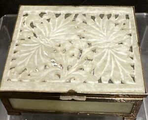 Vintage Chinese Jade Handstone Box With Flower Reticulation