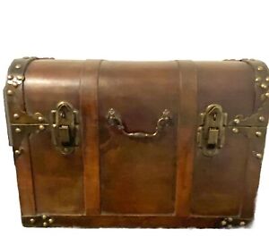 Vintage Wood Dome Top Chest Antique Brass Hardware 13x8x9 Inches W Latches