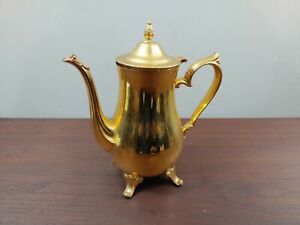 International Silver Company 24kt Gold Plated Footed Lidded Tea Coffee Pot