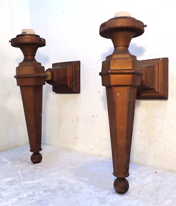 2 Antique Cast Iron Heavy Outdoor Electric Wall Sconces Torch Lights Lamps Pair