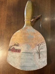 Antique Primitive 19th C Wood Kitchen Tool Butter Paddle Early Folk Art Painting