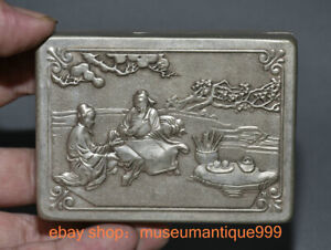 3 8 Marked Ancient Chinese Silver Story Characters Jewel Casket Jewellery Box
