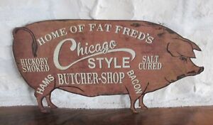 Kitchen Or Butcher Shop Metal Fred Pig Wall Sign Primitive Country Farmhouse