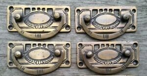 4 X Arts And Crafts Antique Style Brass Handles Pulls Hardware 3 1 8 W H33