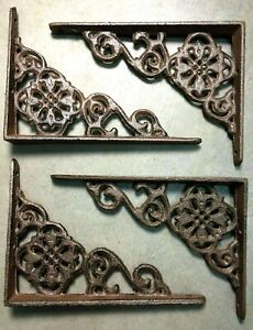 Set Of 4 Antique Bronze Victorian Floral Style Cast Iron Brace Bracket Corbel 6 