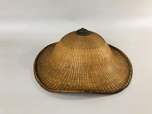 Y6895 Jingasa Bamboo Weaving Japan Antique Samurai Hat Yoroi Armor Helmet Gear