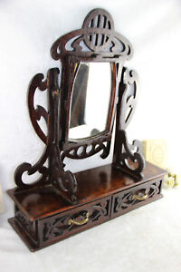 Art Nouveau Jugendstil German Black Forest Wood Carved Vanity Dresser Mirror
