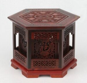 Chinese Rosewood Carved Incense Burner Censer Coil Stick Holder Box Ash Catcher