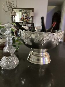 Silver Plate Champagne Wine Bucket Punch Bowl Centerpiece Grapevine 16 Huge