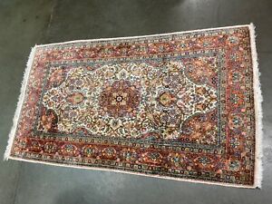 Vintage Hand Knotted Made Kashmir India Silk Prayer Rug 3x5 W Pad